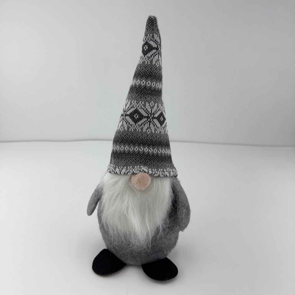 Greenbrier International Gray Knit Fair Isle Christmas Gnome Plush Decor 13.5"